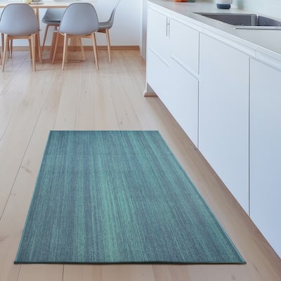 My Magic Carpet Machine Washable Area Rug Solid Blue