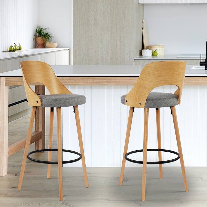 30-Inch Solid Wood Upholstered Bar Stools Set of 2 Bentwood Barstools with Back