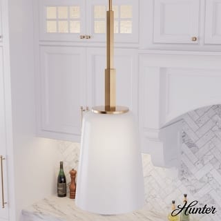 Hunter Nolita 1 Light Pendant, Kitchen Island, Dining Room, Contemporary, White Glass Shade