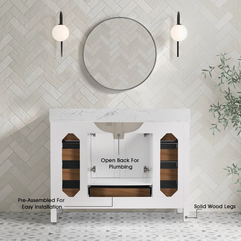 OpalithD 48 in. Bathroom Vanity with Sink, Wood Bath Cabinet with Top