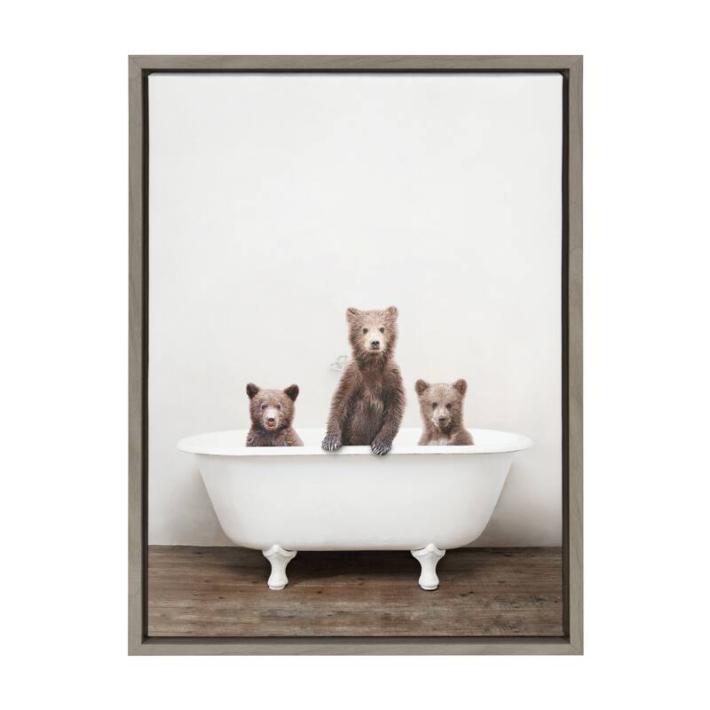 Kate and Laurel Sylvie Three Little Bears in Vintage Bathtub Framed Canvas by Amy Peterson