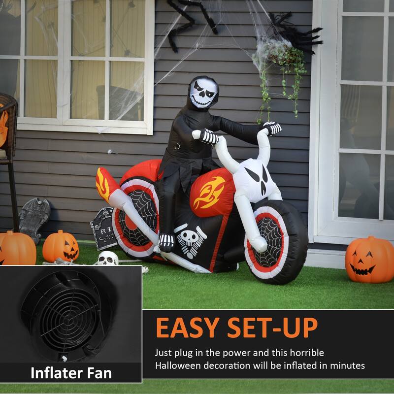 HomCom 7.5' Light-Up Grim Reaper Halloween Decoration Skeleton Inflatable