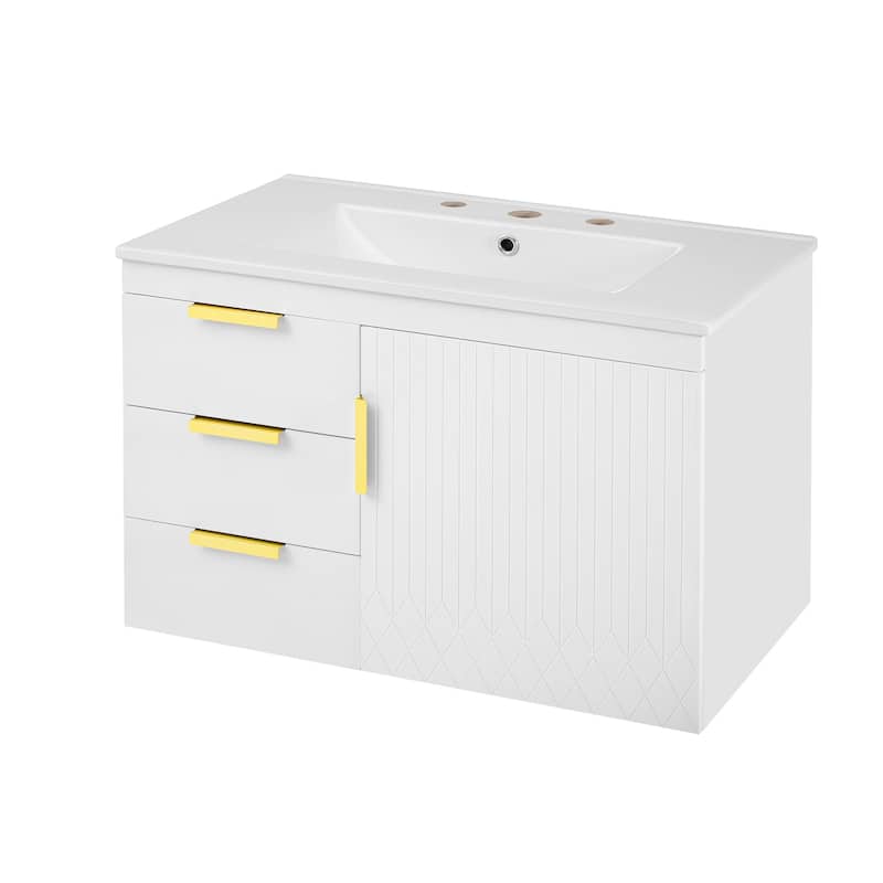 30" Wall Mounted Bathroom Cabinet with Integrated White Ceramic Sink - 30'' x 18.4'' x 20''