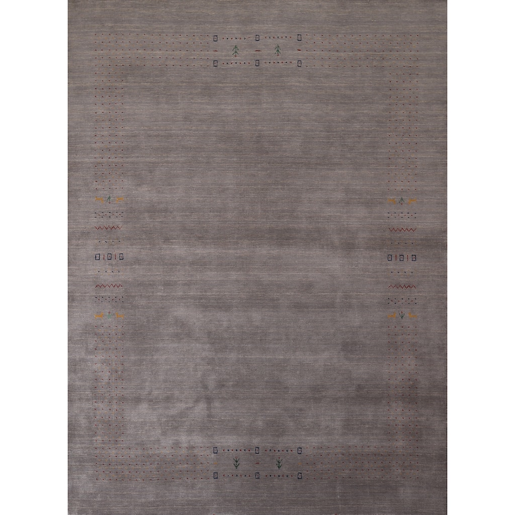 Gray Gabbeh Rug Hand-Knotted Wool Carpet - 8'1"x 9'9"