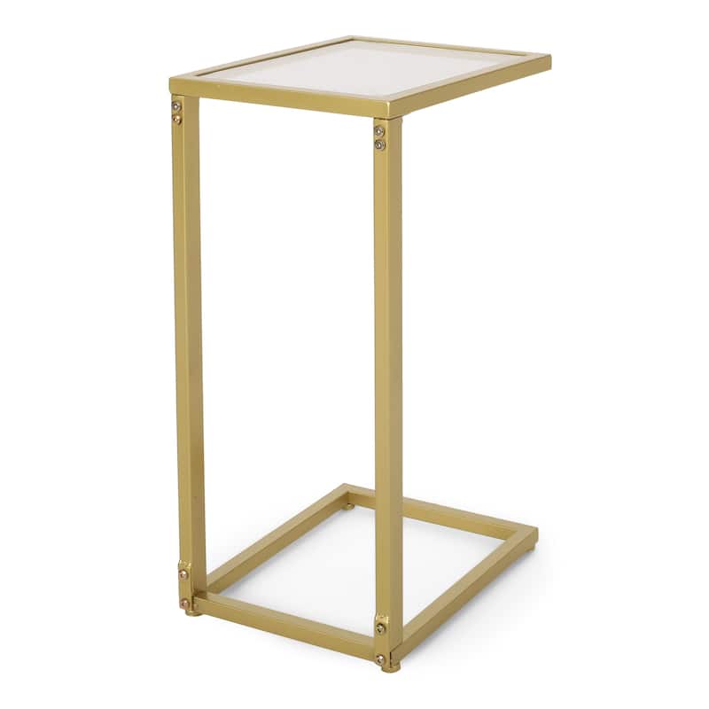 Bagan Modern Glam Glass Top C-Shaped Side Table by Christopher Knight Home - 11.50" L x 15.00" W x 26.00" H