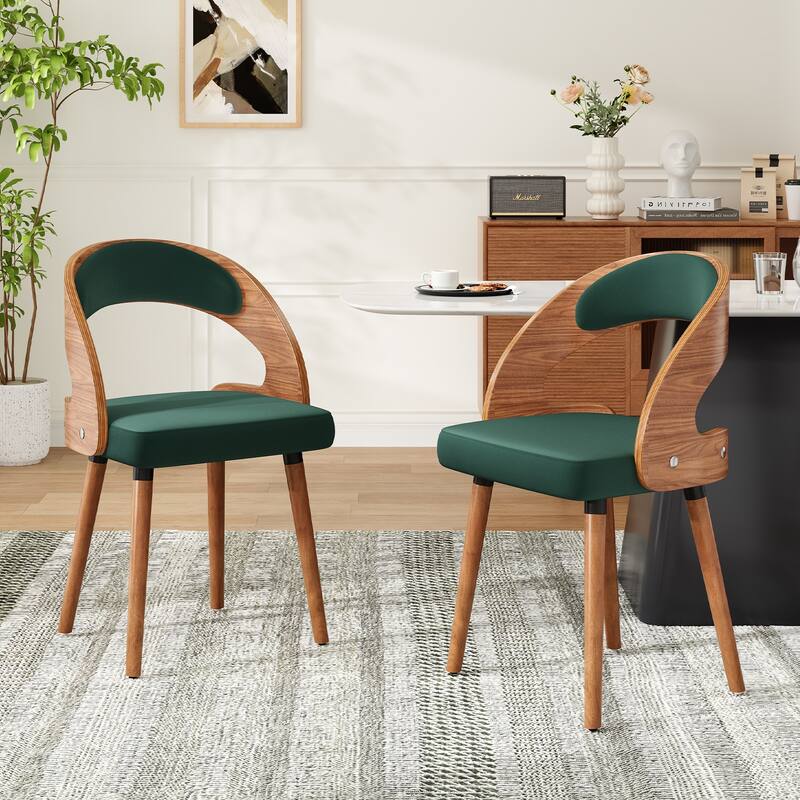 Wood Dining Chairs, Set of 2 Modern Upholstered Dining Chairs with Curved Backrest for Kitchen, Dining Room, Living Room