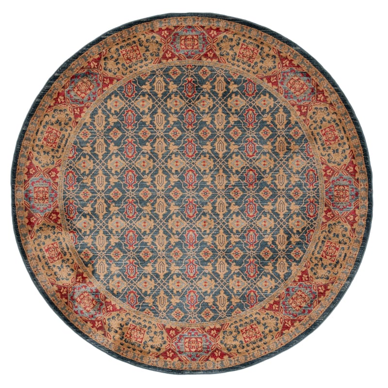 SAFAVIEH Mahal Felipa Traditional Oriental Rug - 6'7" Round - Light Blue/Red