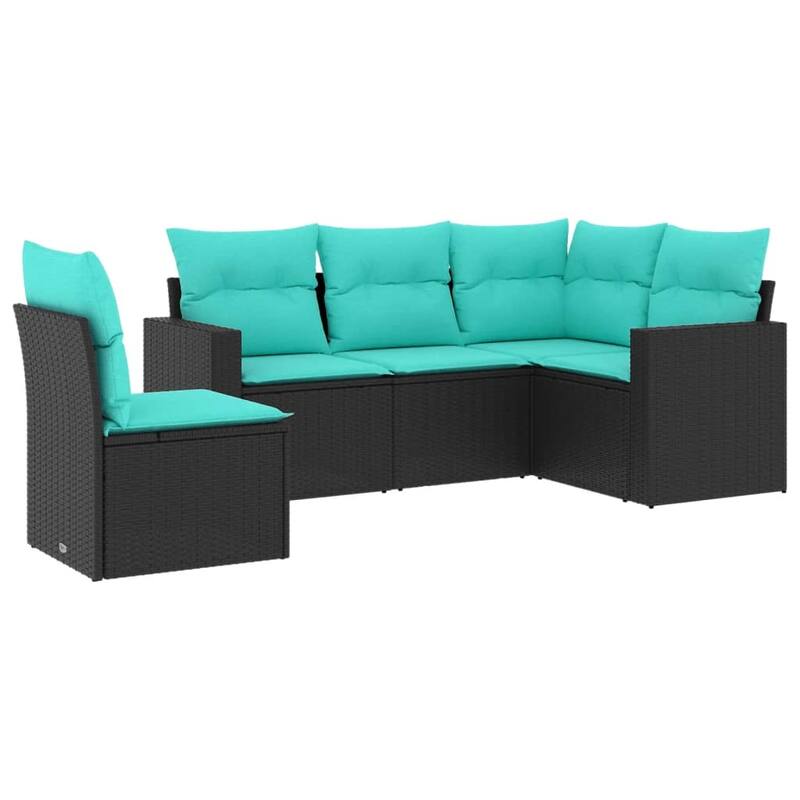 vidaXL 5/6 Piece Patio Sofa Set with Cushions Black Poly Rattan - 24.4" x 24.4" x 27.2"