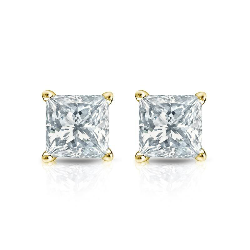 Auriya 18-karat Gold Lab Grown 0.75 carat TDW Princess Diamond Stud Earrings 4-Prong Basket Push-back