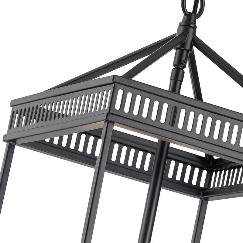 4-Light Industrial Black Square Cage Pendant Chandelier for Kitchen - Dia.9.84-in