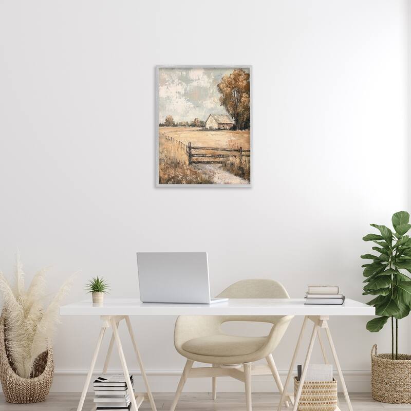 Stupell Fenced In Farm View Framed Giclee Art Design By Petal Prints Design