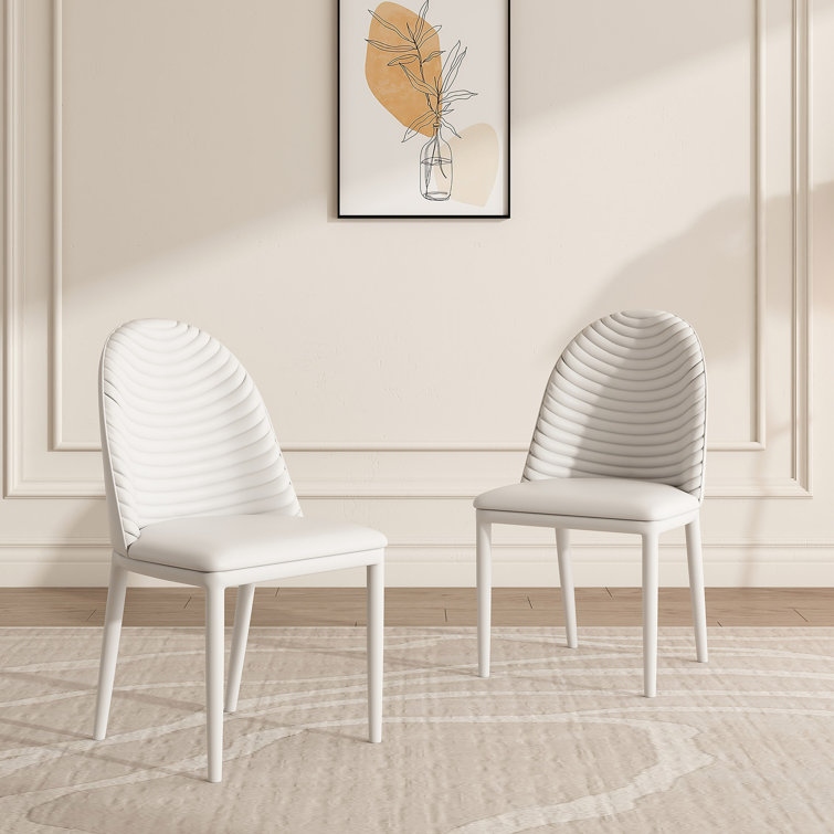 Modern Kitchen Dining Chairs Set of 2 Faux Leather Living Room Accent Chairs Home Desk with Leathered Carbon Steel Legs White