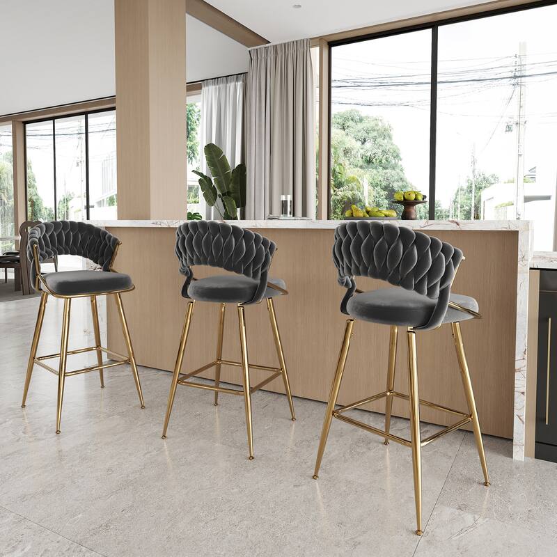 Modern Velvet Counter Stool Ergonomic Design Plush Seat for Kitchen Island Bar - Set of 2