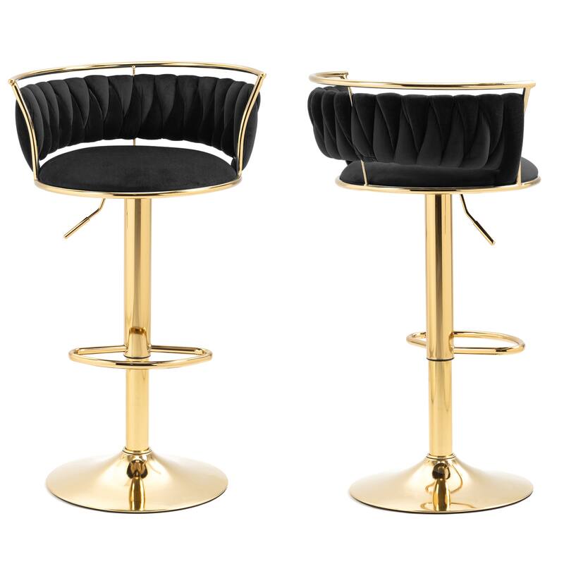 4 Set Velvet Adjustable Swivel Bar Stools With Backs