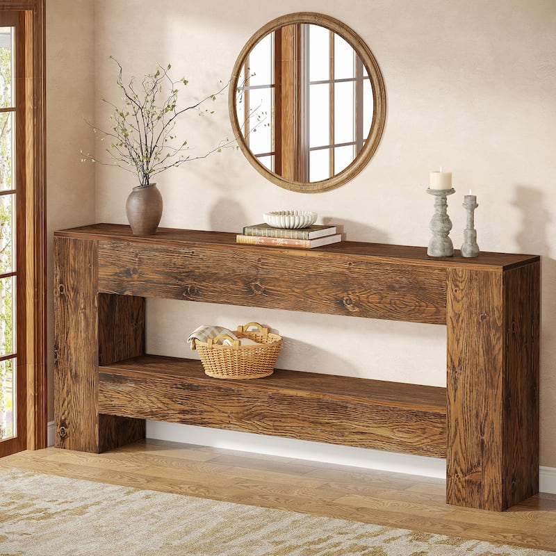 63" Solid Wood Console Table, Farmhouse Entryway Table with Storage - 11.61" D x 63" W x 31.5" H