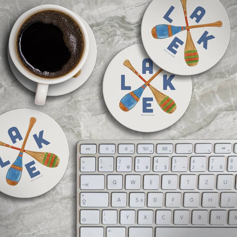 Lake Livin 4 Pack Absorbent Stone Coasters with Protective Cork Backing Made in The USA Absorbent Easily Wipes Clean