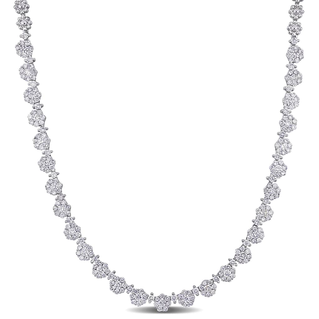 Miadora 14k White Gold 6 3/4ct TDW Diamond Floral Composite Tennis Necklace - 15.5 inch x 5.5 mm x 3.5 mm