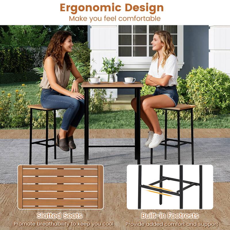 Costway 3 PCS Acacia Wood Patio Bar Set, Outdoor Bar Height with Metal - See Details