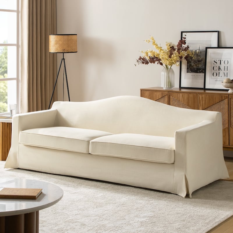 Antonio Transitional 83.5" Slipcovered Sofa with Curved Back by HULALA HOME