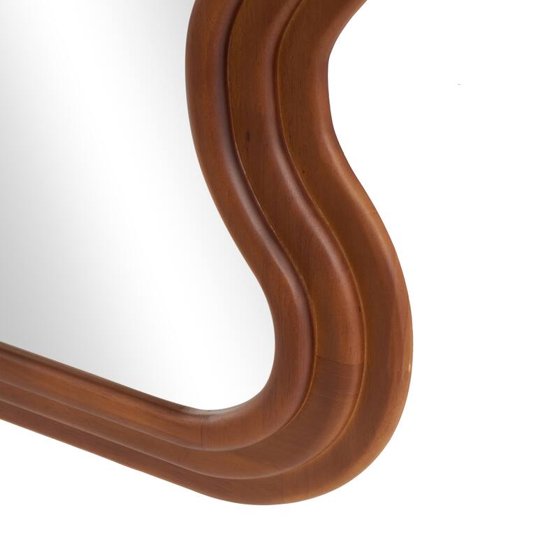 Brown Wood Wavy Room Wall Mirror with Dimensional Carved Frame