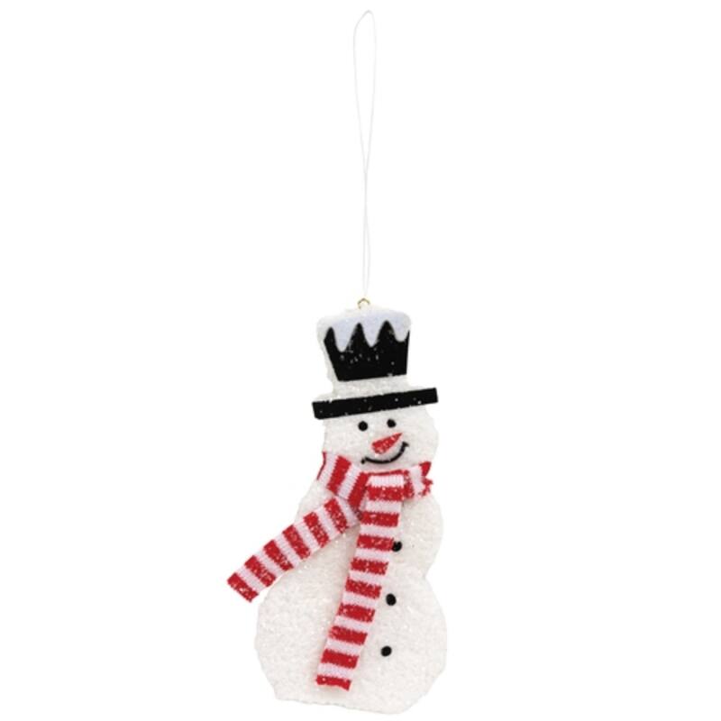 White Red Black Fuzzy Snowman Ornament with Glitter and Hanger Christmas Decor 9x4 in - 4 x 0.25 x 8.75 in. - White/Red/Black