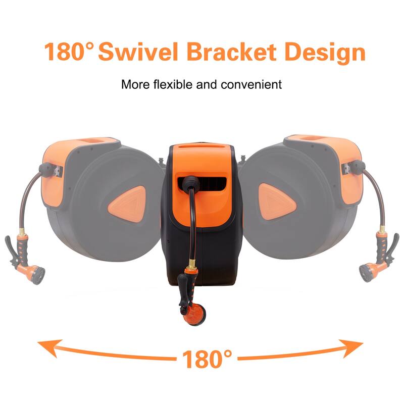 Retractable Garden Hose Reel with 100FT Water Hose, Wall Mount & 180