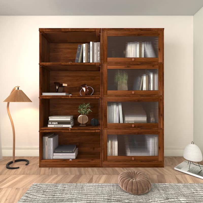 Bookcase Closed Back Glass Doors Office Storage Cabinet Floor-to-Ceiling Low Cabinet Bookcase Against Wall Dustproof Bookshelf