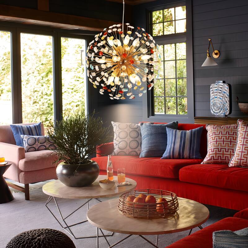 12-Light Modern Glam Linear Sputnik Crystal Chandelier Starburst Firework Globe Pendant Light - 21.6 in. W x 21.6 in. H
