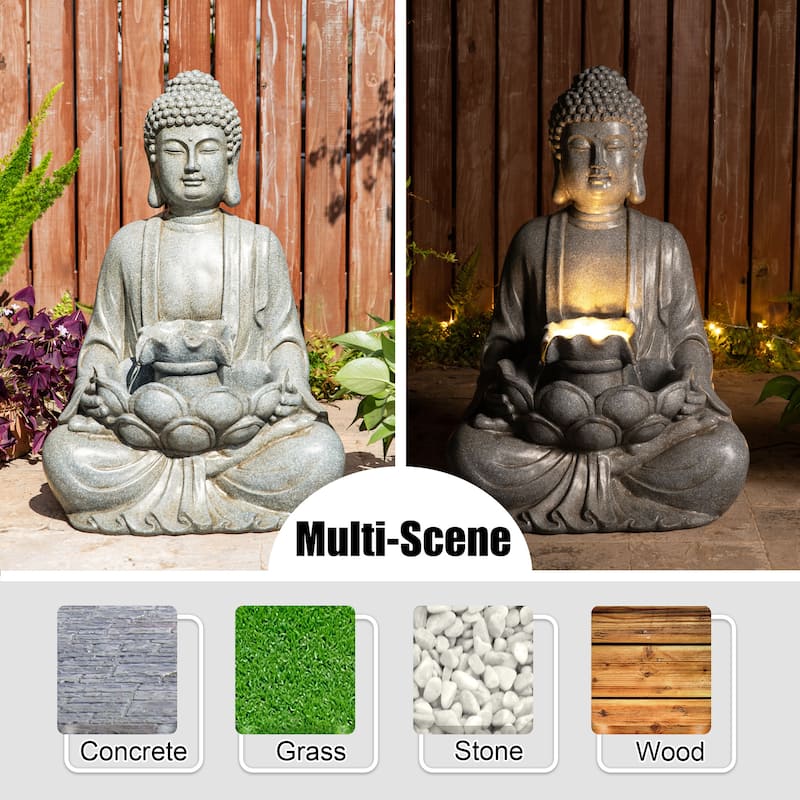 Glitzhome 28.25"H Zen Style Meditating Buddha Statue Patio Fountain with LED Lights - 28.25"