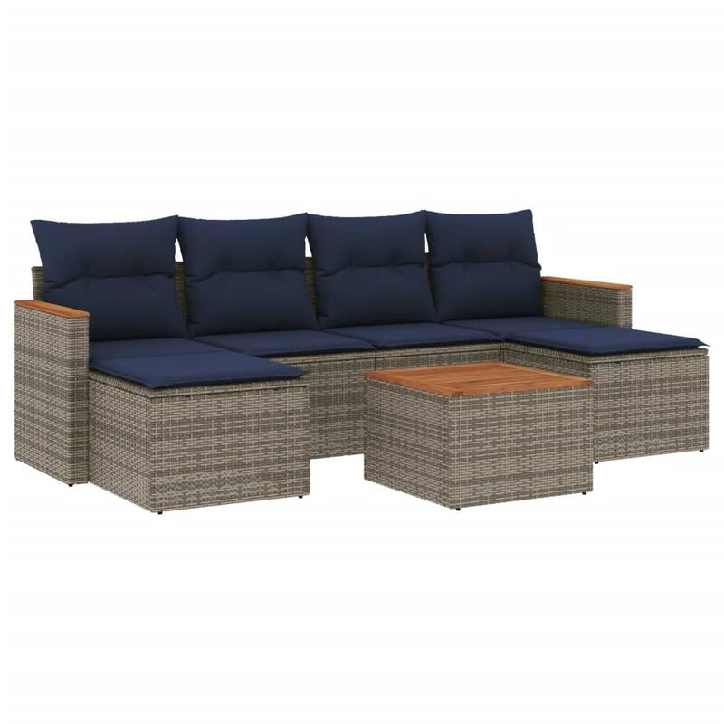 vidaXL Patio Sofa Set with Cushions Outdoor Conversation Furniture Poly Rattan - 21.7x 24.4x 27.2