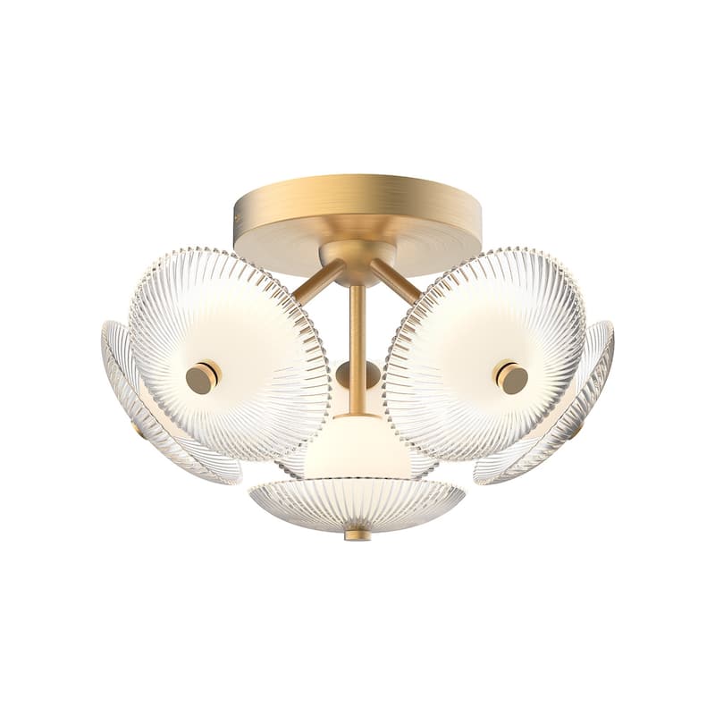 Alora Lighting FM417606 Hera 19" Wide Flush Mount Ceiling Fixture - Brushed Gold / Clear Ribbed Glass