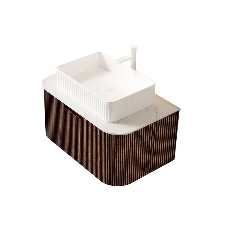 Wall Mounted Bathroom Vanity with White Rectangular Ceramic Basin