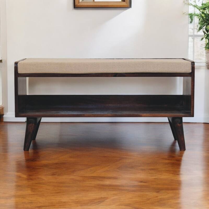 Artisan Furniture Solid Wood California Walnut bench with mud linen seat pad