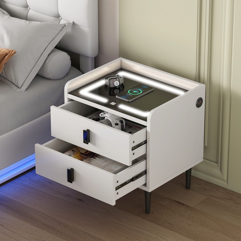 2-Drawer Nightstand with Wireless Charging Station, Modern End Table  Bedside Table with USB Charging and Adjustable LED Lights - On Sale - Bed  Bath & Beyond - 37397395