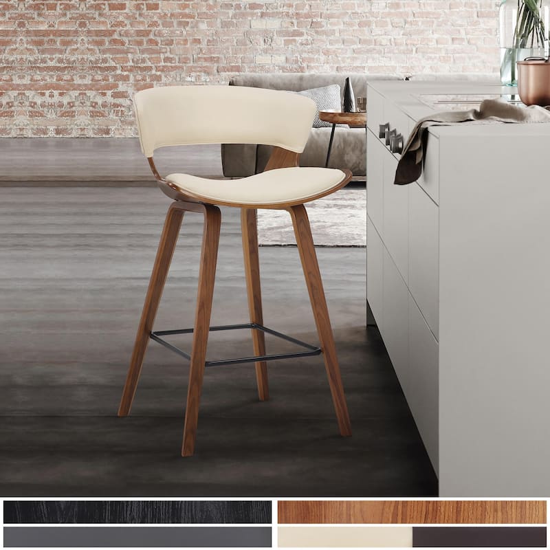27" Modern Cream and Brown Counter Height Bar Stool with Upholstered Foam Seat and Iron Frame - 36.5”H x 21”W x 20.5”D