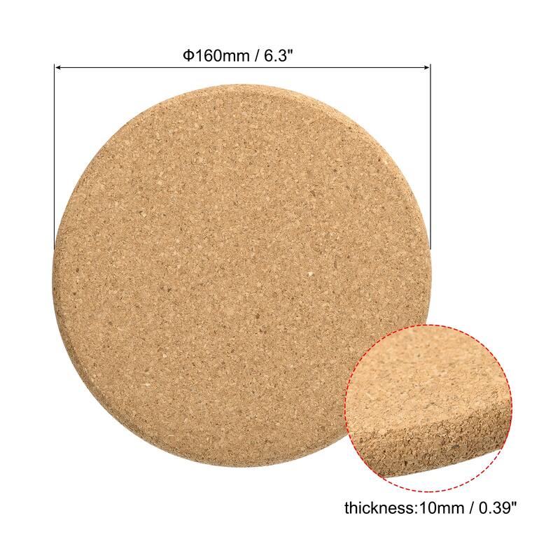 Round Coasters 5mm Thick Cork Cup Mat Pad Round Edge - Wood-2Pcs - 160mm x 10mm