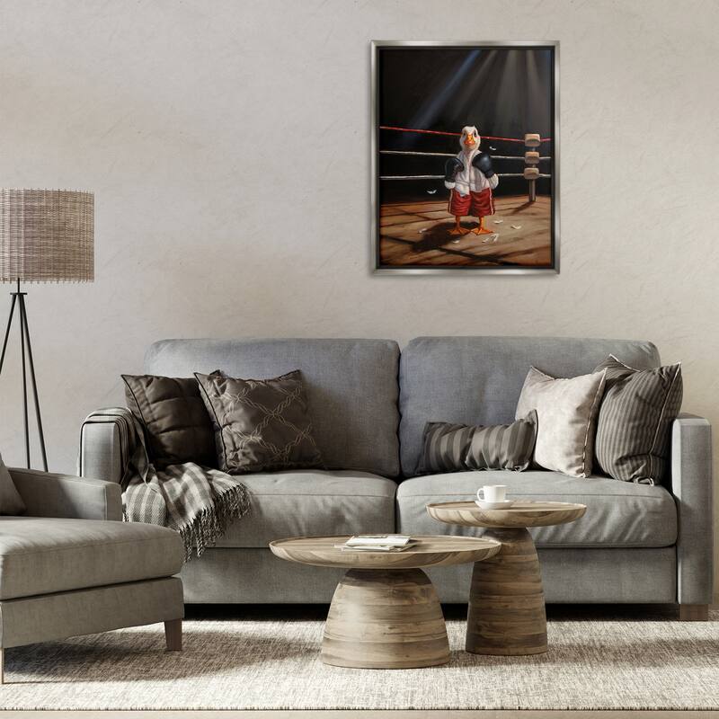 Stupell Duck in Boxing Ring Framed Floater Canvas Wall Art Design By Lucia Heffernan