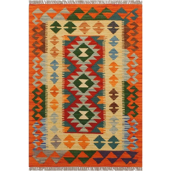 Hand woven Turkish Kilim 5'3" x 7'9" Bold and Colorful Flat Weave Rug 