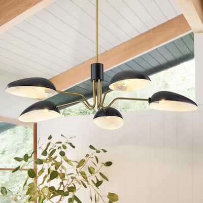 5-Light Mid-Century Modern Linear Sputnik Black Large Chandelier for Dining/Living Room - 48.8 in. W x 11.8 in. H