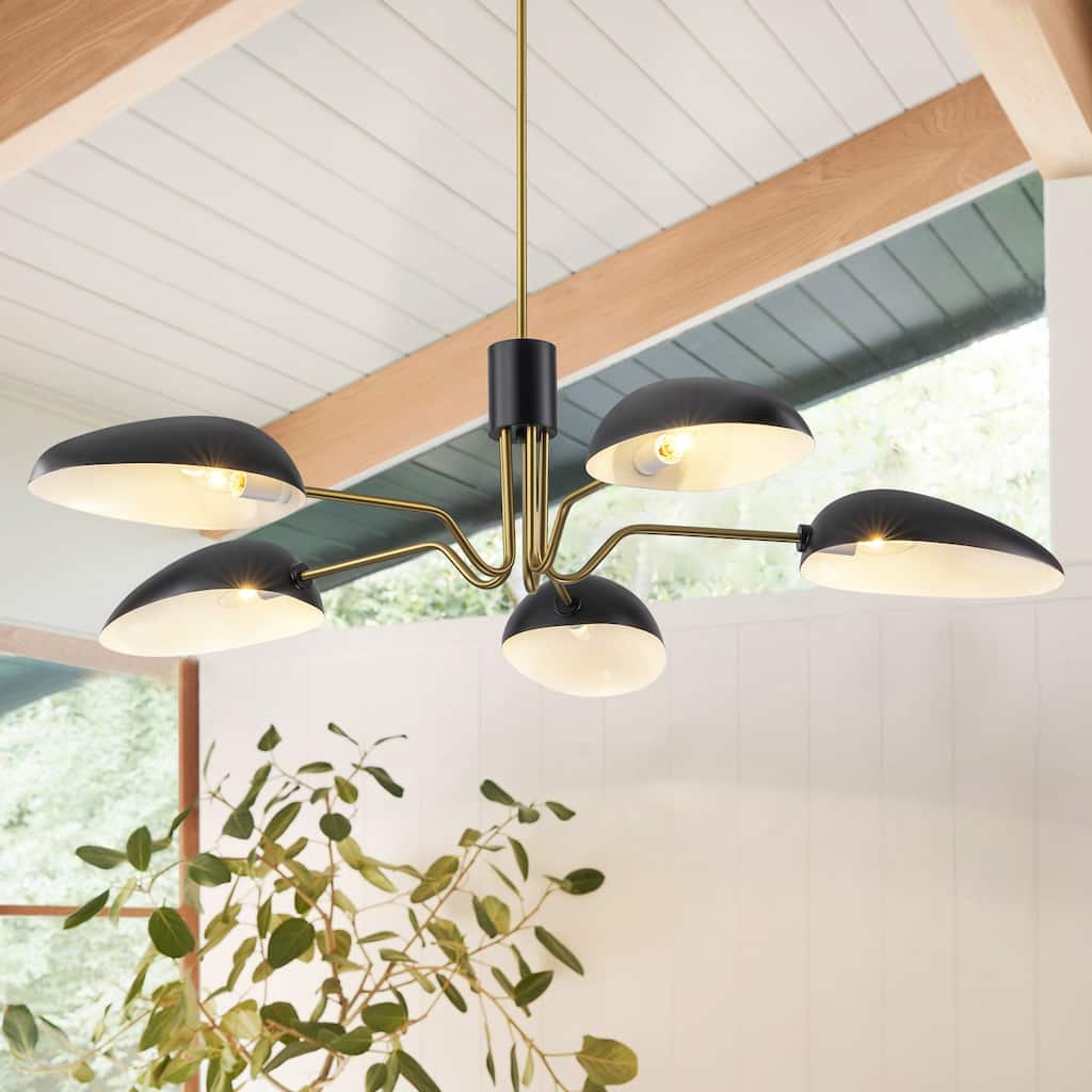 5-Light Mid-Century Modern Linear Sputnik Black Large Chandelier for Dining/Living Room - 48.8 in. W x 11.8 in. H