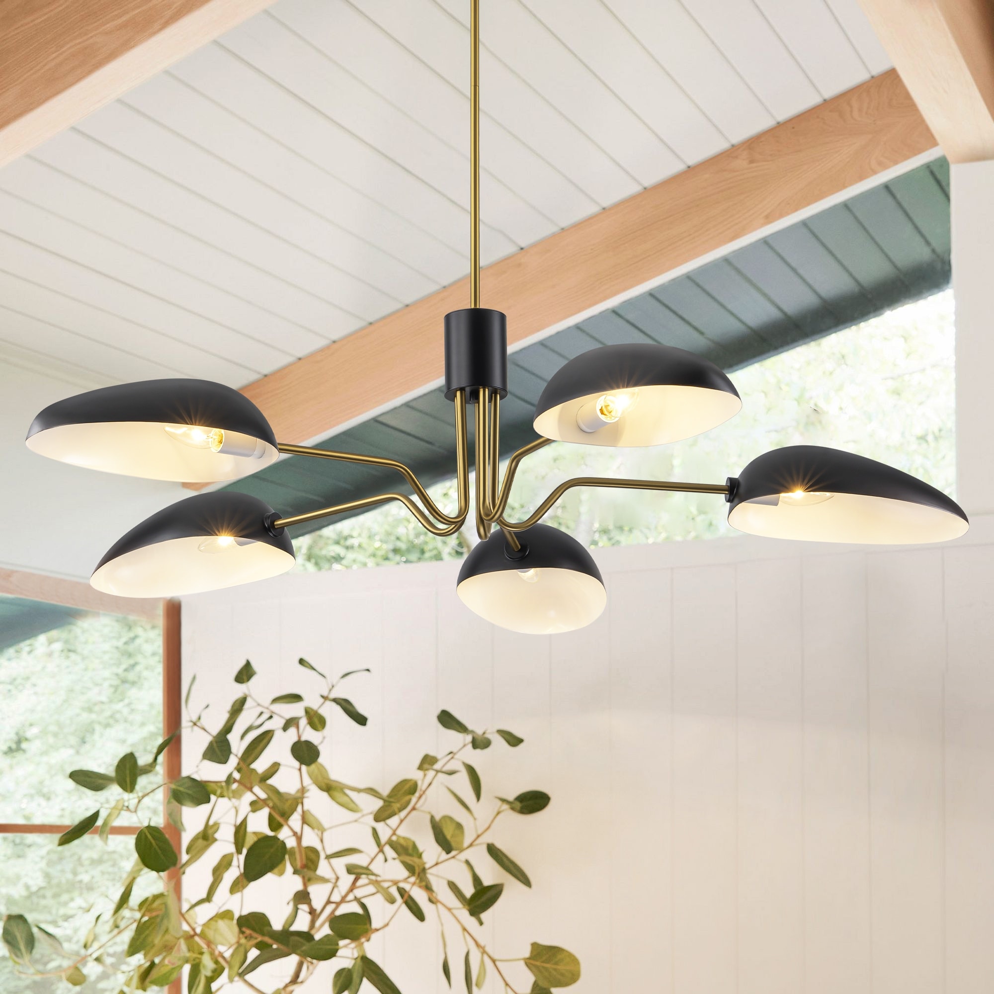 Rennnsan 5-Light Mid-Century Modern Linear Sputnik Black Large Chandelier for Dining/Living Room - 48.8 in. W x 11.8 in. H