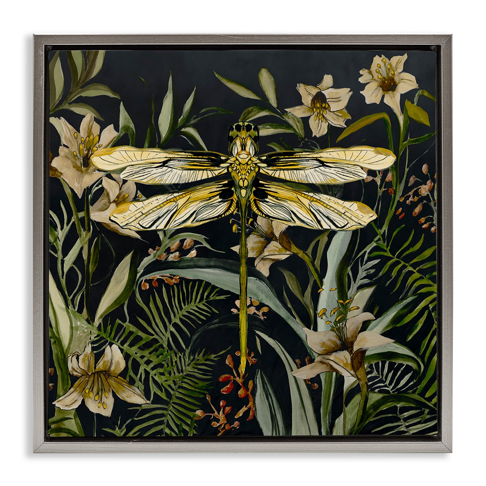 Stupell Blooming Botanicals & Dragonfly Framed Floater Canvas Wall Art Design By Jacob Q