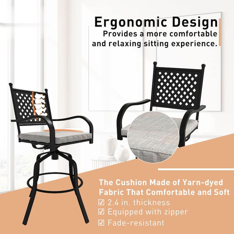 Outdoor Patio Beige Aluminum Swivel Bar Stools (Set of 2)