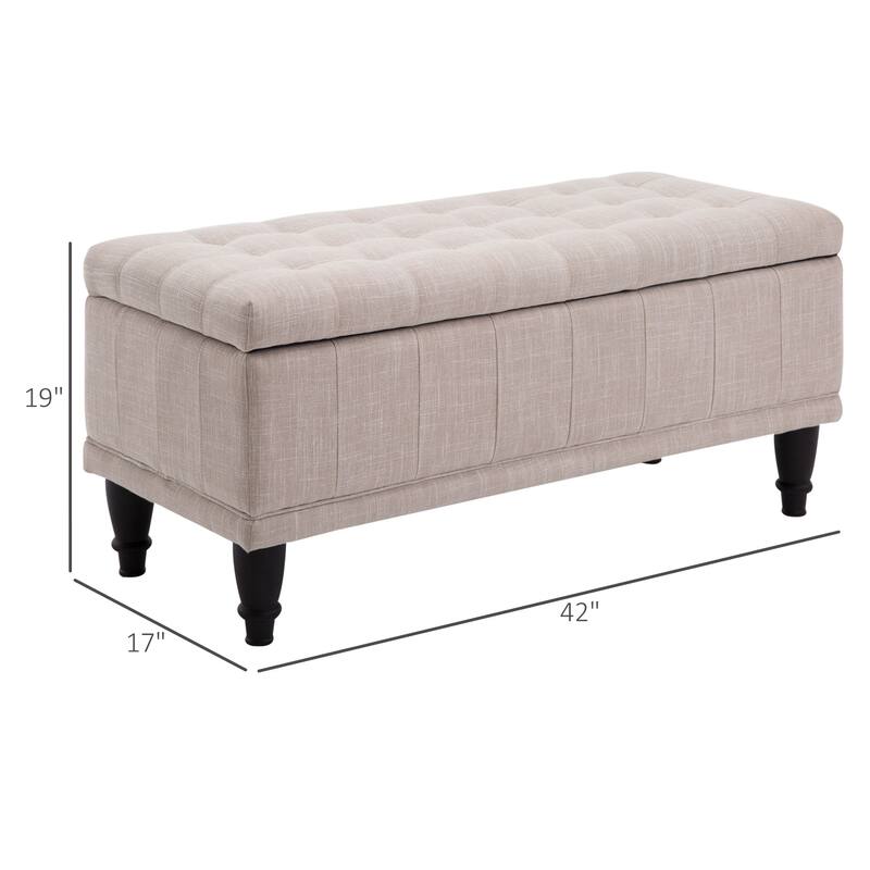 Linen Storage Bench with Soft Close Lid Upholstered Seat Hidden Compartment Hardwood Legs for Entryway or Bedroom