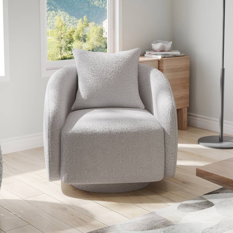 Swivel Accent Chair, Barrel Armchair with Back Pillow & Wood Frame for Living Room, Bedroom, Office