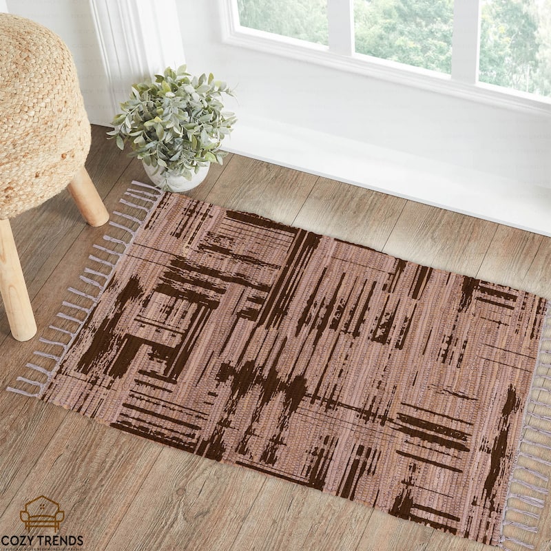 Authentic Hand-Woven Indian Cotton Rug 24''x36'' - Washable, Reversible, and Timelessly Stylish - 2'x3' - Brush Brown