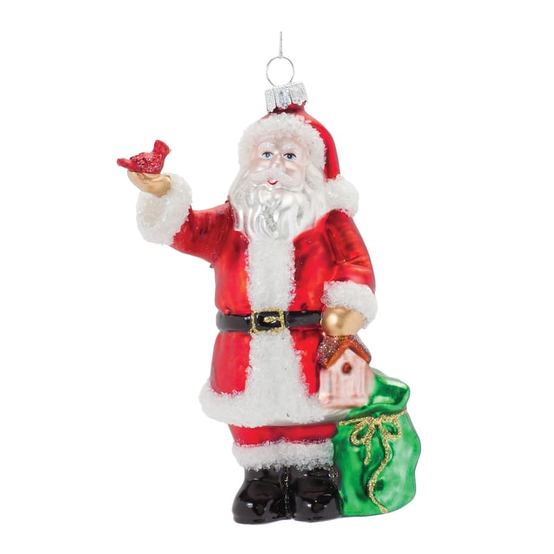 Set of 6 Santa with Cardinal Christmas Ornaments 6.25"