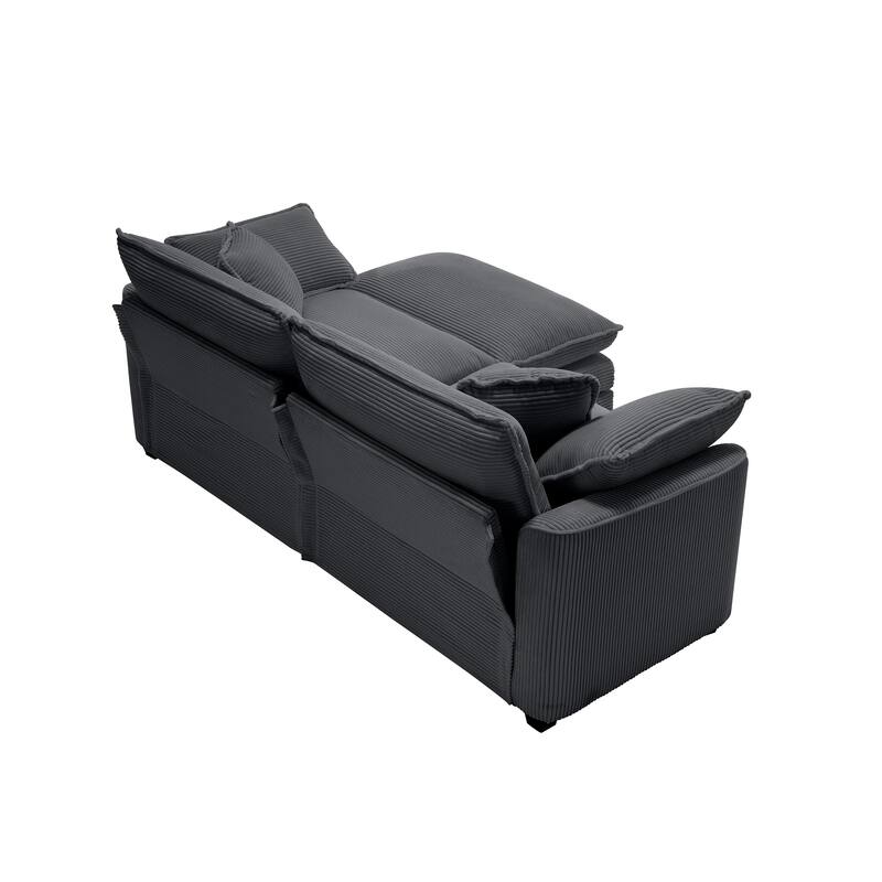 L-Shaped Modular Sectional Sofa with Ottoman, 2-Seater Corduroy Sofa Set with Removable Armrests for Livingroom