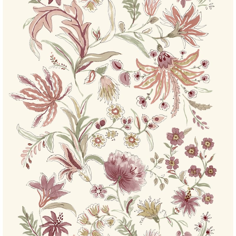 A-Street Prints Teonna Raspberry Floral Stripe Wallpaper