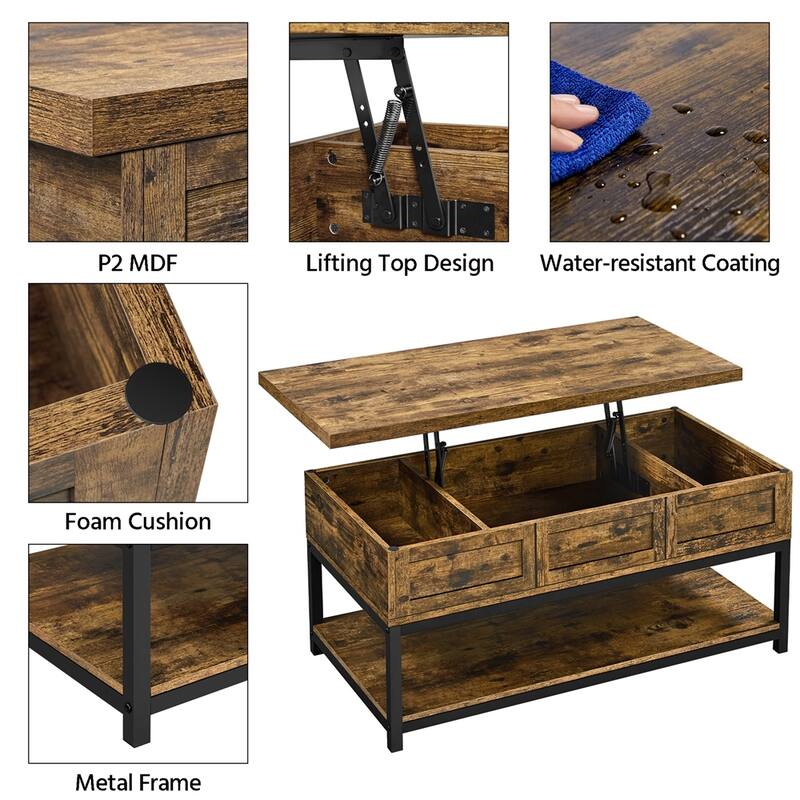 Yaheetech 40" Wooden Lift Top Coffee Table Acent Table w/ Compartments